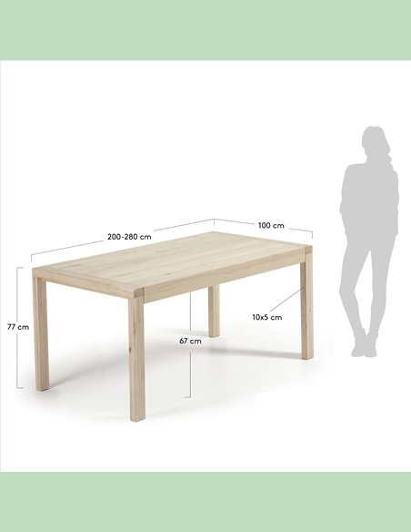 Обеденный стол Vivy 200(280)x100 натуральный дуб