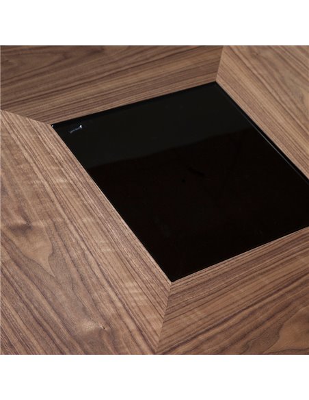 Квадратный обеденный стол из ореха и вставкой из черного стекла MI1412