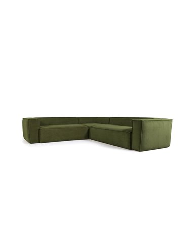 4-местный угловой диван Blok в зеленом толстом вельвете 290 x 290 см