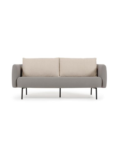 Трехместный серый диван Walkyria бежевые подушки и черные металлические ножки