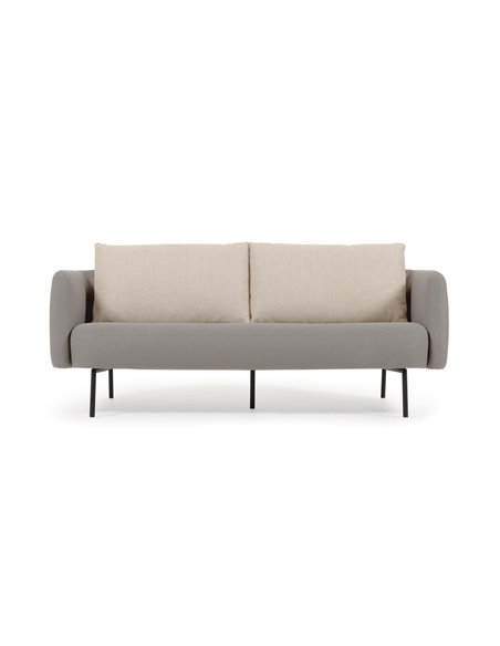 Трехместный серый диван Walkyria бежевые подушки и черные металлические ножки
