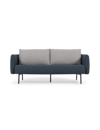 Трехместный серый диван Walkyria бежевые подушки и металлические черные ножки