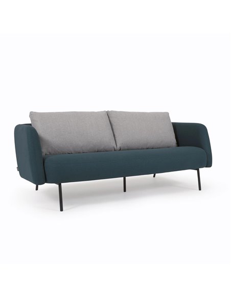 Трехместный серый диван Walkyria бежевые подушки и металлические черные ножки