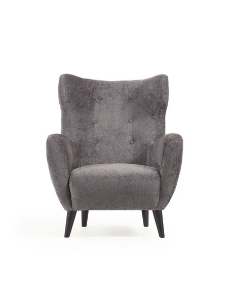Кресло Passo из ткани букле серого цвета с ножками из массива натурального дуба черного цвета