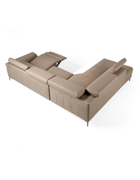 Угловой диван с реклайнером 5320-L кожаный бежевый
