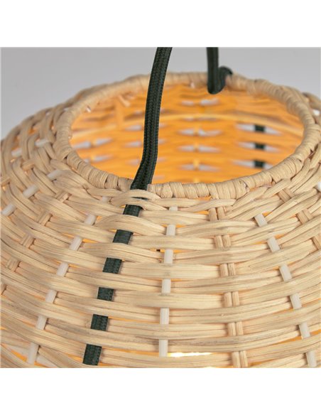 Настольная лампа Lumisa из ротанга с натуральной отделкой и зеленой веревкой