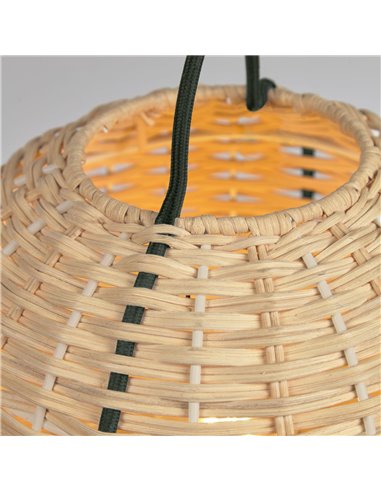 Большая настольная лампа Lumisa из ротанга с натуральной отделкой и зеленой веревкой