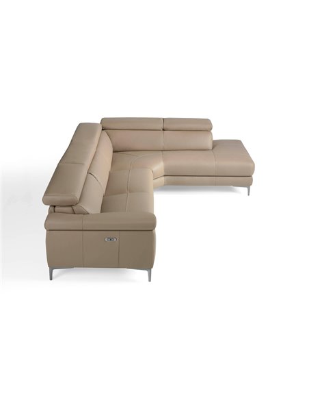 Угловой диван с реклайнером 5320-R кожаный бежевый